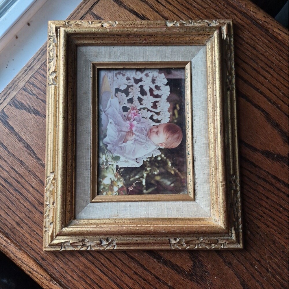 Ornate Gold Gilt 5x7 Picture Frame Linen Liner Baroque Rococo Wall Decor VTG